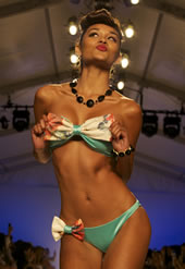 Model Latina Winner Muriel Villera catwalks for Nicolita at Mercedes-Benz Fashion Week