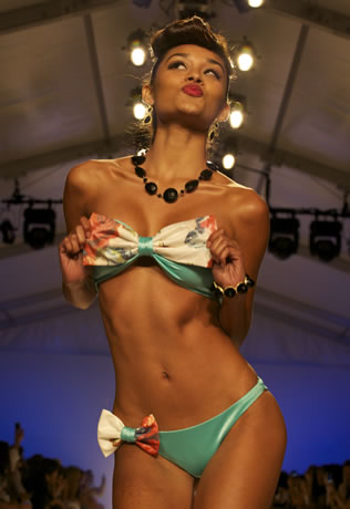 Model Latina Winner Muriel Villera catwalks for Nicolita at Mercedes-Benz Fashion Week